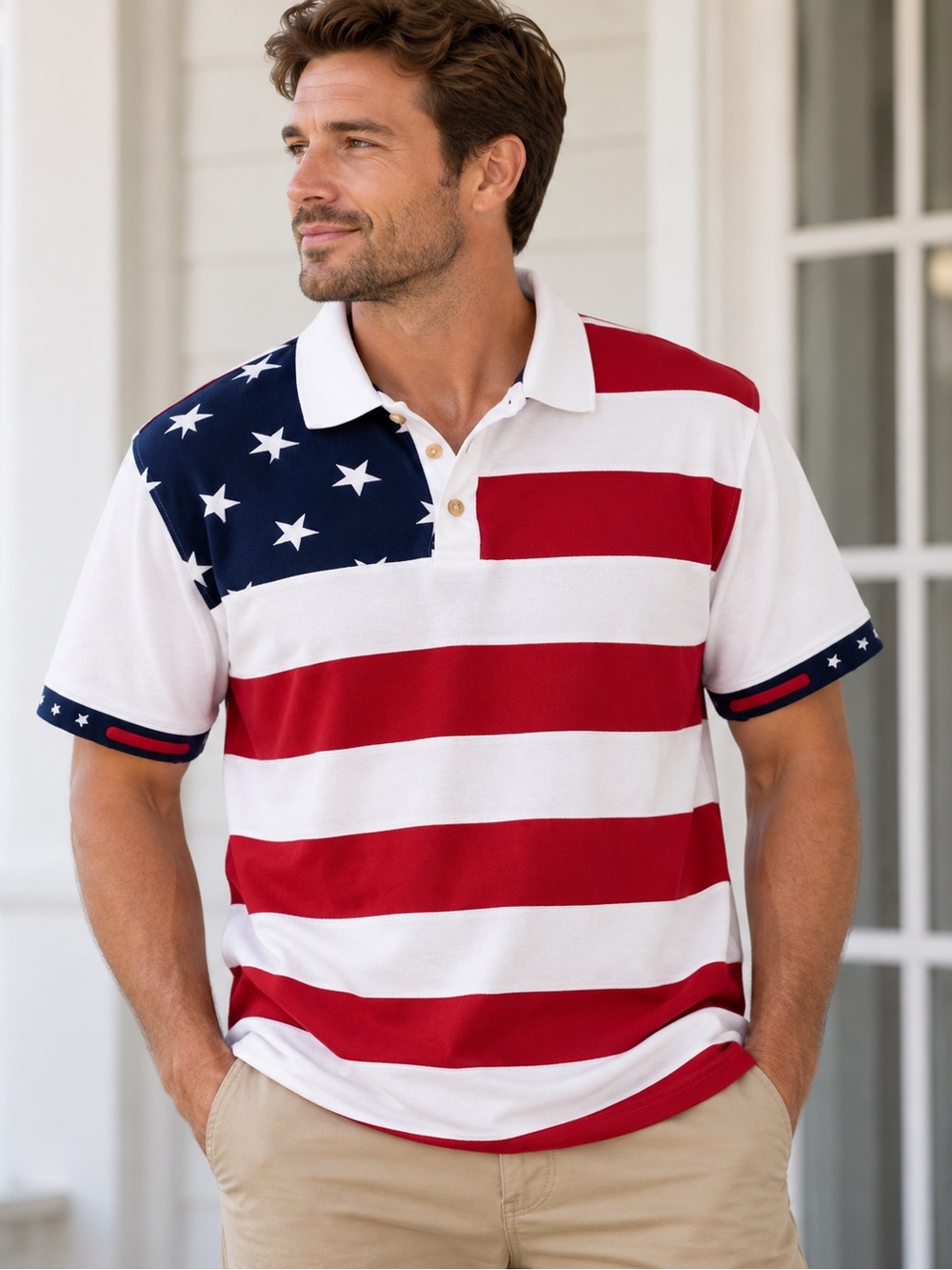 Vintage Y2K Redhead Bass Pro Shops Americana Flag Polo M
